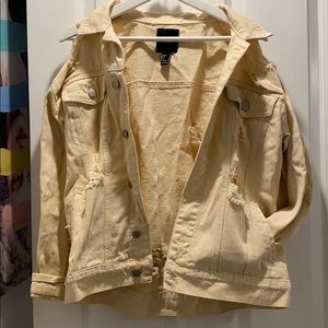 Distressed cream denim jacket, street style NWOT